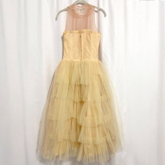 Vintage 1950s Sylvia Ann Bridal Fit & Flare Pale Yellow and Peach Tulle Dress - Picture 10 of 11